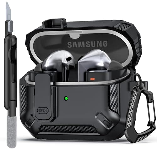 Image of MHYALUDO Compatible with Samsung Galaxy Buds3/Galaxy Buds3 Pro (2024) with Locking Closure, Military Grade Drop Proof Headphone Case with Hiking Buckle and Cleaning Kit-Black
