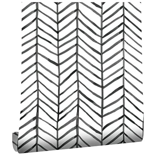 Image of ConCus-T Geometric Wallpaper Black White Herringbone Stripes Waterproof Self Adhesive Vinyl Wall Paper for Living Room Bedroom Bathroom Kitchen 44.5 x 300cm