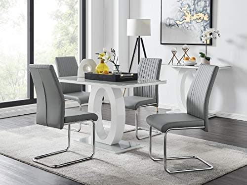 Image of Furniturebox UK Giovani Modern Stylish Grey/White High Gloss Glass Dining Table and 4 Faux-Leather Modern Lorenzo Dining Chairs Set (Dining Table + 4 Elephant Grey Lorenzo Chairs)