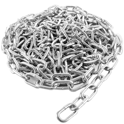 Image of ASelected 5M Heavy Duty Galvanized Chain 5MM Stainless Steel Chain Links, Gate Chain Lock for Outdoor Fences, Pet Cages, Horse Goat Cow Corral Supplies,Silver