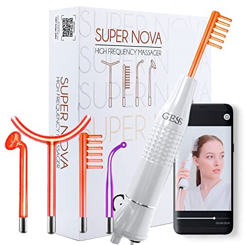 Image of GESS Darsonval Supernova High Frequency Facial Wand Machine, Unisex, Microcurrent Therapy for Anti Age Skin Tightening Face Body Hair, 1 Piece