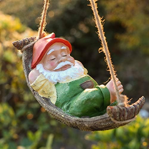 Image of TERESA'S COLLECTIONS Garden Ornaments Outdoor, Tree Hanging Ornaments, Green Hanging Cute Sleeping Gonks,Waterproof Resin Gonks Ornaments, Indoor Outdoor 18.3 CM