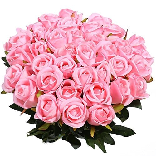 Image of Veryhome 10 Pcs Artificial Roses Silk Flowers Fake Single Stem Rose Bud Bridal Bouqets For Wedding Home Birthday Party Arrangment Garden Decoration (Pink)