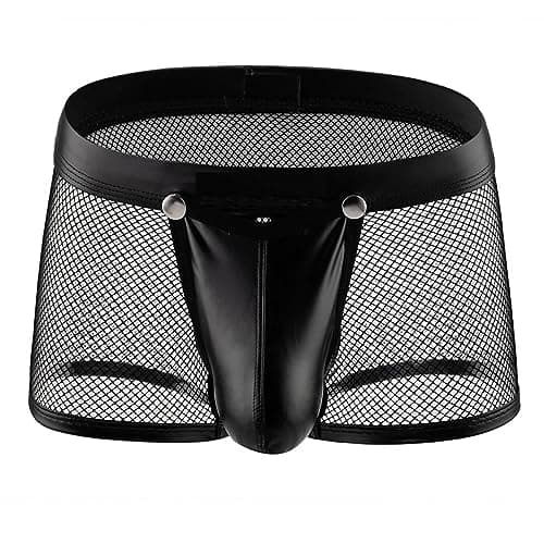 Image of YIOTMOP Men's Boxer Shorts Leather Mesh Black (UK, Alpha, L, Regular, Regular, Black)