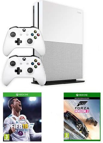 Image of Xbox one S console bundle white 500gb with extra controller with Forza Horizon 3 and FIFA 18