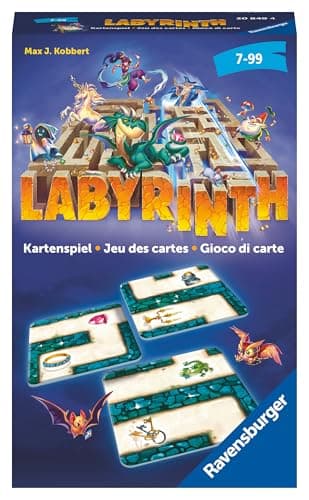 Image of Ravensburger Mitbringspiel 20849 - Labyrinth Card Game - The Family Classic for 2-6 Players - Game for Children from 7 Years, Grey, Purple, Silver, Yellow