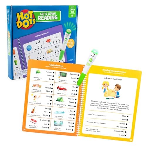 Image of Learning Resources Hot Dots Let's Learn Reading 1st Grade, Activity Book & Interactive Pen with Instant Feedback, Over 100 Activities, Ages 6+