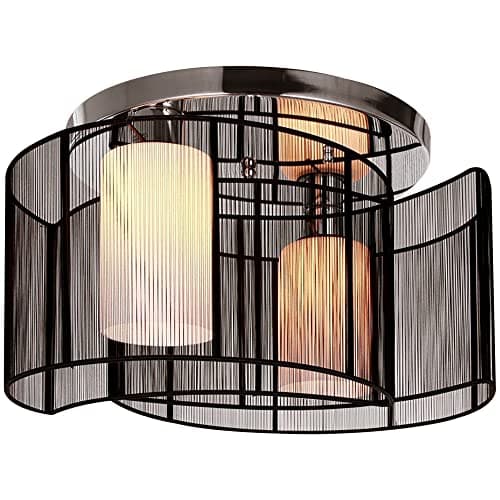 Image of HOMCOM Modern Chandelier, Semi-Flush Mount Ceiling Light with Glass Lampshade, 2 x E27 Bulb Base for Hallway, Dining Room, Living Room, White and Black