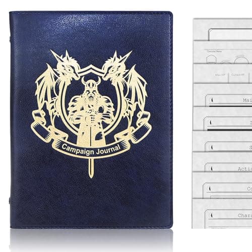 Image of Mazeran Campaign Journal for DnD, Leather Golden Stamped Patterned Soft Cover, Fantasy Handmade DnD Dungeons and Dragons 5e Character Sheet, B6 6-Ring Binder Refillable Notebook, 2 Set of Campaign