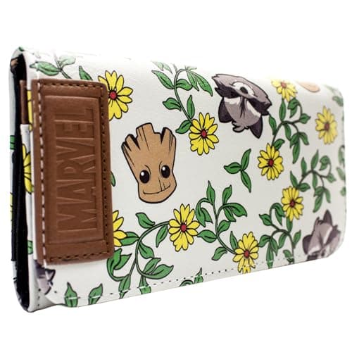 Image of Guardians of the Galaxy Vol. 2 Groot Rocket Floral Purse Tri-Fold Coin Pocket & Card Holder, Green