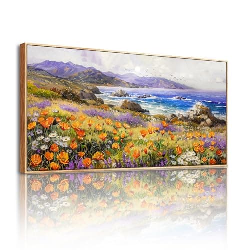 Image of SERIMINO Canvas Wall Art Large, Floral Natural Pictures, Modern Framed Painting, Colorful Wildflowers Sea Wall Decorations for Living Room Dining Room Bedroom Garden Hallway Office Gallery 20"x40"
