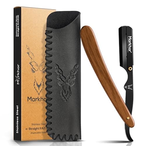 Image of MARKHOR® Rose Matte Black - Cut Throat Razor Kit – Mens Straight Razor, Barber-Grade Cutthroat Razor, Professional Straight Edge Beard Razor for a Clean & Precise Shave (Rosewood Matte Black)