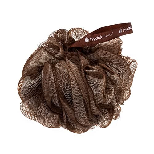 Image of Hydrea London Shower Pouf, Bath Loofah, Mesh Sponge, Exfoliating Bath Scrunchie, Large Shower Puff Scrub, Body Cleansing Shower Puff for Men & Women - Chocolate & Cream