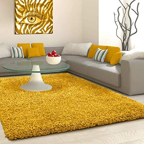 Image of SHAGGY Rug Rugs Living Room Large Soft Touch 5cm Thick Pile Modern Bedroom Living Room Area Rugs Non Shed (Ochre Mustard Yellow, 80cm x 150cm (3ft x 5ft))