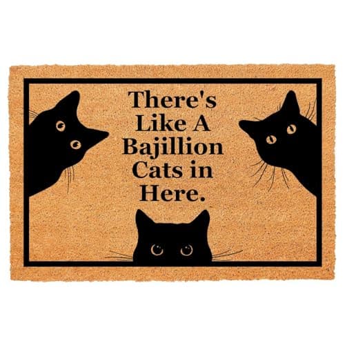 Image of Funny Coir Doormat Welcome Mats with Heavy Duty Front Porch Patio Welcome Mats Entry Natural Coconut Brown Mat Novelty Gift Doormat 23.7 x 15.7 inch (Bajillion Cats)