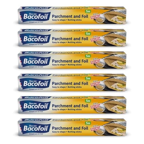 Image of Foil and Parchment Paper 2 in 1 Easy to Shape 5m x 30cm | Durable and Tear Resistant | Non-Stick Coating - Pack of 6 Rolls