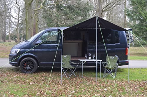 Image of WILD EARTH SQUARE Sun Canopy Awning for Camper Vans, Van Conversions, Motorhomes or Caravans 240cm x 240cm DARK GREY