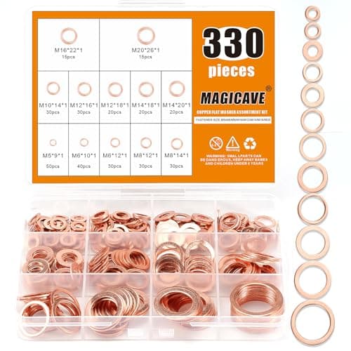 Image of Magicave 330 Pieces 12 Sizes Copper Washers, Crush Washer, Premium Copper Metric Flat Washers, Copper Seal Washers Assortment Kit (M5 M6 M8 M10 M12 M14 M16 M20)
