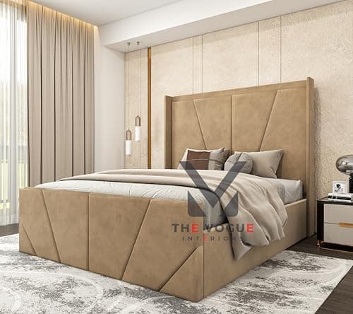 Image of THE VOGUE Interiors Winged Bed Frame | Plush Velvet Bed With Storage | Ottoman Storage Bed Frame | upholstered bed frame (Mustard Plush Velvet, 6FT SUPER KING)