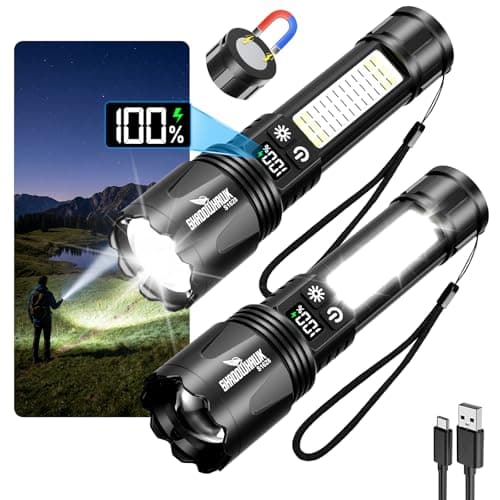 Image of Shadowhawk 2-Pack LED Torch Rechargeable, High Lumens Super Bright, 7 Modes & Dual Switches Flashlight with COB Light, N45 Magnetic Base, Built-in 3000mAh x2 Longer Runtime for Camping, Dog Walking