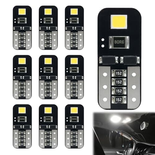 Image of Mlifleue T10 2835 W5W LED Bulb, LED Bulbs 2835 2SMD Wedge Bulbs, 12V Super Bright 6500K Xenon White, Bulb for Car Interior Dome Plate Side Light Door Side Marker Courtesy Number Plate Lights(10PCS)