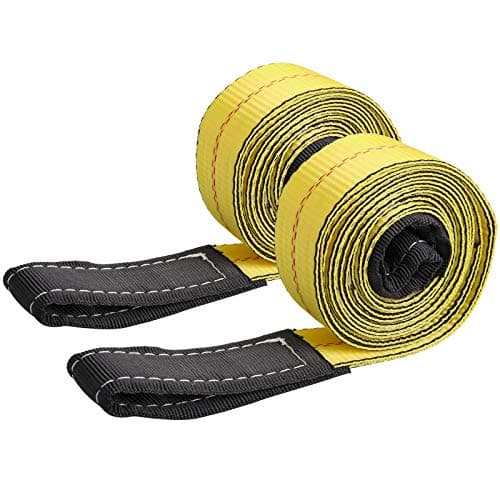 Image of TOPZEA 2 Pack 3 m x 5 cm Lift Sling Straps, Heavy Duty Flat Eye Lift Slings Nylon Lifting Slings Tree Saver Recovery Strap Web Sling Winch Straps, Max Breaking Strength 6000 lbs, Yellow