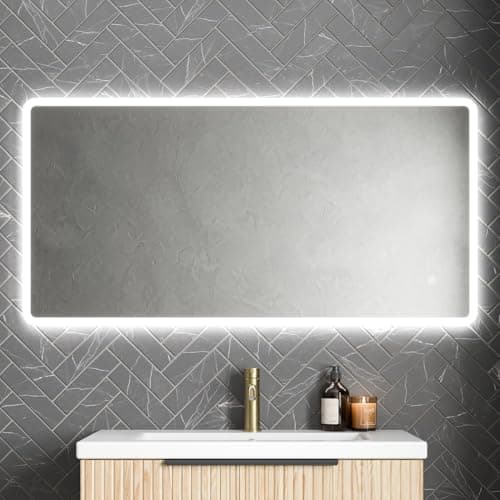 Image of BAYSTONE® 1200 x 600mm Bathroom Mirror with LED Lights Wall Mounted Demister Backlit Illuminated Mirrors For Bathrooms, Mains Powered, Touch Sensor