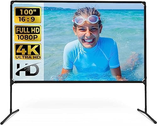 Image of Projector Screen - 100" Movie Projector Screen with Stand, 16:9 HD Foldable for Indoor/Outdoor Projection