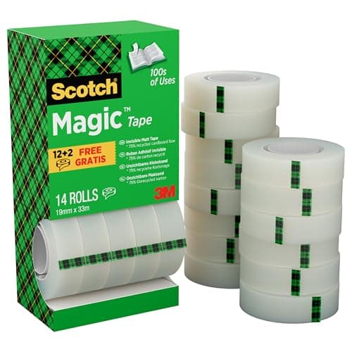 Image of Scotch Magic Tape, Value Pack, 14 Rolls, 19 mm x 33 m - General Purpose Sticky Tape for Document Repair, Labelling & Sealing