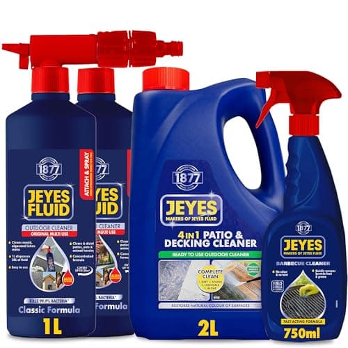 Image of Jeyes Garden Essentials Bundle – Patio & Decking Cleaner 2L, BBQ Cleaner 750ml, Jeyes Fluid Attach & Spray 2 x 1L – Complete Outdoor Cleaning Kit for Patios, Decking, BBQs & More