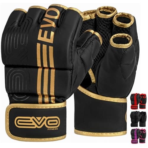 Image of EVO Fitness Matte Black MMA Gloves Martial Arts Mitts Grappling Sparring Men Muay Thai Cage Fighting Boxing Combat Sports Women pink UFC Punching Bag Training (Medium, Golden)