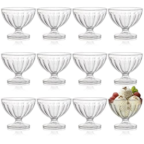 Image of Lawei 12 Pack Acrylic Ice Cream Bowls - 8 Oz Clear Plastic Dessert Cups with Footed Ice Cream Bowls for Dessert, Sundae, Salad, Cocktail, Condiment, Trifle