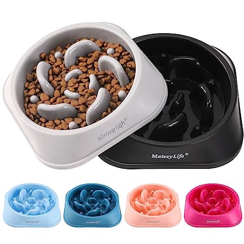 Image of MateeyLife Dog Bowls 2 PCS, Slow Feeder Dog Bowl, Anti-Choking Puzzle Interactive Dog Slow Feeder Bowl for Small/Medium Dog, Dog Bowls to Slow Down Eating, Small Dog Bowl Gray&Black 2Cups(7.8 In)