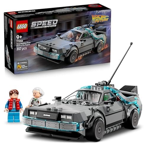 Image of LEGO Speed Champions Time Machine from Back to the Future Toy - Car Model Kit w/Doc Brown & Marty McFly Minifigures - Gift for 9+ Year Old Boys, Girls & Movie Fans - 77256