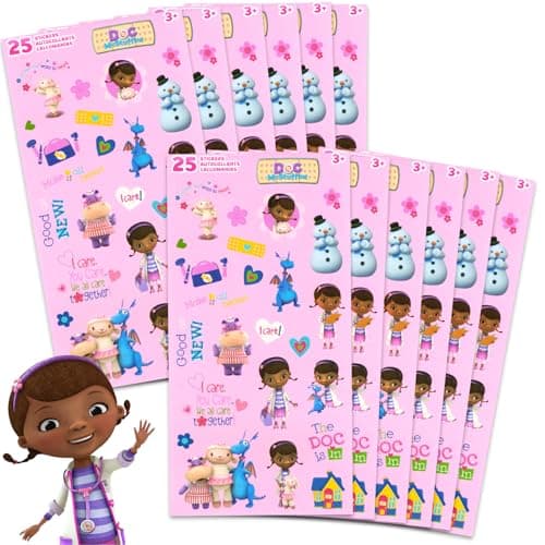 Image of Disney Doc McStuffins Party Favors for Boys & Girls Bundle ~ 12 Pack Doc McStuffins Sticker Sheets for Kids Birthday Party Goodie Bags | Doc McStuffins Party Supplies