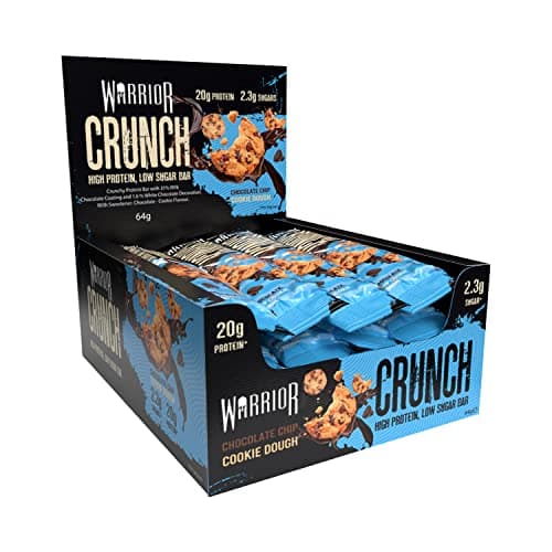 Image of Warrior Crunch Protein Bars, Chocolate Chip Cookie Dough 12 x 64g – High Protein Snacks (20g), Low Sugar, Low Calorie Snack Bar, Guilt-Free On-the-Go Treats, Multipack Diet Bars for Weight Loss
