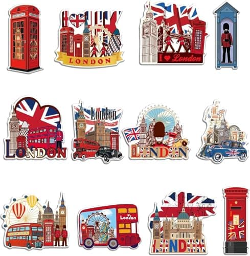 Image of ANBOO 12PCS London Fridge Magnets Set, Colourful London Souvenirs for Home Décor, Lightweight and Strong Magnets London, Ideal London Souvenirs Gifts for Friends and Travellers