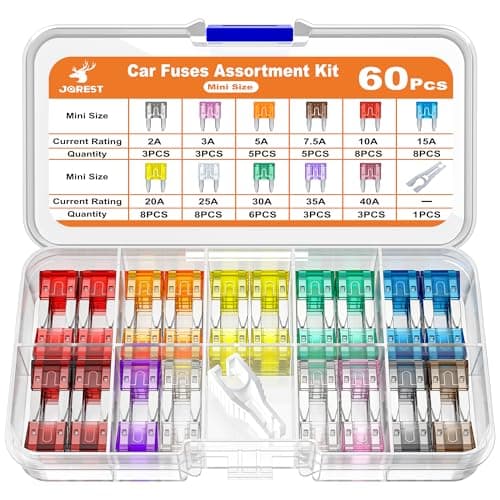 Image of JOREST 60Pcs Mini Fuses Automotive Kit,Blade Small Replacement Fuse Assortment Kit for Vehicle RV SUV Motorcycle Truck Motor Boat(2Amp 3A 5A 7.5A 10A 15A 20A 25A 30A 35A 40A) + Auto Fuse Puller
