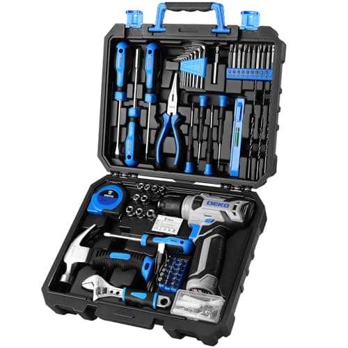 Image of Tool Kit: DEKO Drill Set with Cordless Drill, Tool Kit Set Box, DIY Hand Tools for Men and Home, with 8V Electric Drills Blue,126 Pieces