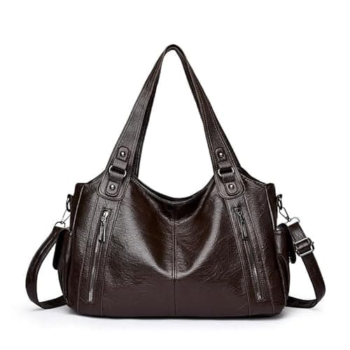 Image of HiTotes Leather Tote Bags for Women Hobo Bags Leather Handbag Satchel Bag Women's Top-handle Bags Slouchy Shoulder Bag Cross Body Bag