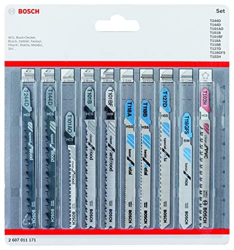 Image of Bosch Professional 2607011171 10-Piece Set Jigsaw Blades Set (for Wood and Metal, Accessories for Jigsaw with T-Shank mounting), 0.8 cm*16.7 cm*15.7 cm