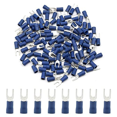 Image of Hocansen 100 Pieces Fork Wire Connectors Electrical Connectors Crimp Terminal Connectors（Blue/PF4)
