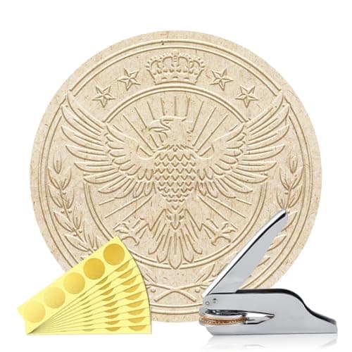 Image of ANATTASOUL Book Embosser Personalized Eagle Pattern Book Stamp, Durable Library Stamp with Handle Set for Paper, Books, Envelopes, Invitation, Certificate, Gifts(100Pcs Gold Foil Stickers)