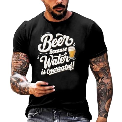 Image of Casual Slim Fit T-Shirt with Print Design Crew Neck for Men Everyday Spring Comfortable Stretchy Breathable Fashion Versatile Daily High Quality, black, M