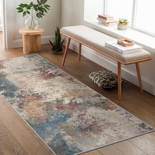 Image of GENIMO Washable Bedroom Runner Rug 80x150cm - Soft Short Pile Non-Slip Carpet, Durable, Easy Clean Rug for Hallway, Bedroom (Mixed Colors)