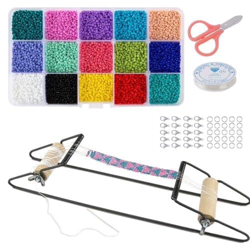 Image of SagaSave Weaving Beading Machine with Colorful Beads Set, Wood Bead Loom Knitting Machine Bead Kit for Beaded Bracelets DIY Jewelry Making (Black)