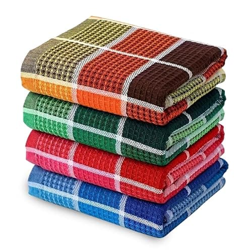 Image of RMTech Premium Cotton Tea Towels Set– Super Absorbent, Durable & Soft, Kitchen Tea Towels for Drying, Cleaning, and Baking – Pack of 4, (68cm by 42cm) Eco-Friendly Dish Clothes.