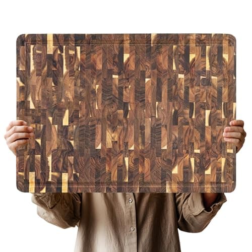 Image of Utoplike Large Acacia Cutting Board(56 x 40.5 x 3.5 cm), End Grain Largest Wooden Butcher Block for Turkey, Meat, Vegetables, BBQ, Chopping Board with Handle and Single-Side Juice Groove