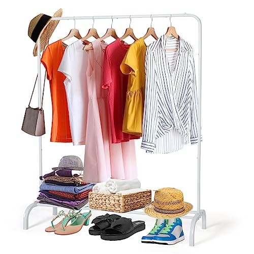 Image of Metal Clothing Rack Garment Rack, Closet Rack Heavy Duty Hanging Racks for Clothes with Top Rod and Storage Bottom Shelf, Clothes Rail Hanger Stand Free for Hanging Coats, Skirts, Shirts 43.5 In-White