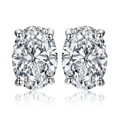 Image of JewelryPalace Oval Cut 2ct Cubic Zirconia Solitaire Stud Earrings for Women, 925 Sterling Silver 14k White Gold Plated Earrings for Her, Classic Simulated Diamond Earrings VVS D-F